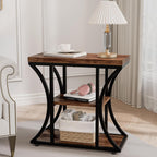 3 Tier End Table with Storage, Narrow End Table for Living Room and Bedroom, Small Space Wood and Metal Side Table, Rustic Brown