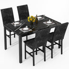 AWQM Products 5-Piece Marble Dining Set, Modern Kitchen Table and Chairs for Dining Room, Compact Space Saving Furniture, Dinette, 4 Upholstered Velvet Chairs - Black