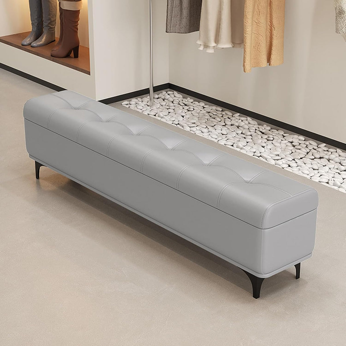 Modern Bedroom Bench with Storage Space, Hallway Seat Chest with Shoe Rack, Ultra-Narrow Gap — Slim Entryway, Living Room, and Shoe-Changing(B,80 * 35 * 45cm/31.5 * 13.8 * 17.7in)