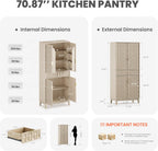 Pantry Cabinet, 71" Tall Pantry Cabinet,Modern Kitchen Cabinet with Doors, Drawers & Adjustable Shelves, Freestanding Food Pantry Cupboard with Side Rack for Kitchen Dining Room,Oak
