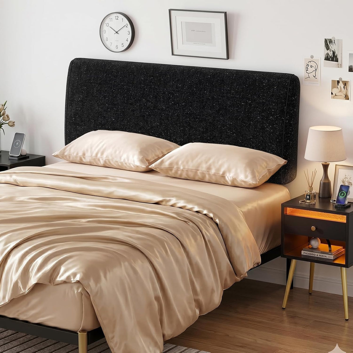Pinmoco 4.7" Upholstered Headboard for Queen Size Bed, Height Adjustable and Ergonomic Headboard, Easy Assemble, Sturdy and Durable, Starry Night Black