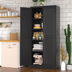 Polup Pantry Cabinet, 71" Tall Metal Storage Cabinet with Doors and Shelves | Black Kitchen Cabinet, 5-Tier Heavy Duty Steel Cupboard, 4 Adjustable Shelving, Gold Handles, for Dining Room Garage, Laundry