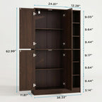 holzart 63" Tall Kitchen Pantry Cabinet, Freestanding Dining Room Storage Hutch with 4 Doors and Adjustable Shelves, Modern Utility Cupboard for Coffee Bar and Microwave, Brown