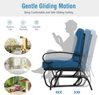 Giantex Outdoor Glider Bench, Patio 2 Person Loveseat with Removable Cushion, Thick Padded Seat, Stable Steel Frame, Outside Glider Swing Chair for Deck, Poolside, Yard, Porch Glider (Blue)
