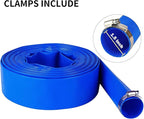 DAVCO 1.5" x 100 ft Pool Backwash Hose, Heavy Duty Reinforced Blue PVC Lay Flat Water Discharge Pump Hoses For Swimming Drain Pools and Clean Filters,with 1 Clamp