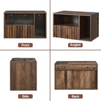 BuildHom Floating Nightstand Set of 2 with Charging Station, Walnut | Wall Mounted Side End Table with Drawer, Modern Fluted Design, 21 inch Larger Storage Night Stand with Outlet for Bedroom