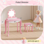 TOLEAD Girls Vanity with Lights, Mirror and Stool, Kids Make Up Vanity Set with Storage Space, Wing Pattern for Little Girls, Toddler Princess Makeup Dressing Table with Chair Set, Pink