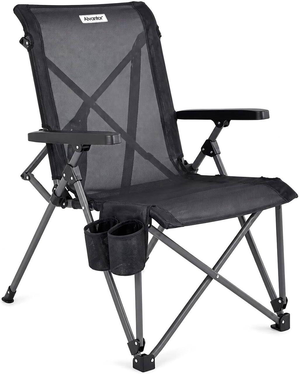 Alvantor® Camping Chair, Full Mesh Folding Beach Chair Breathable High Back Portable Lawn Chair for Outdoor, Armrest, Cup Holder, Easy Use Seat for Travel, Fishing, Pinic, Sports Event, 24"x31"x38"