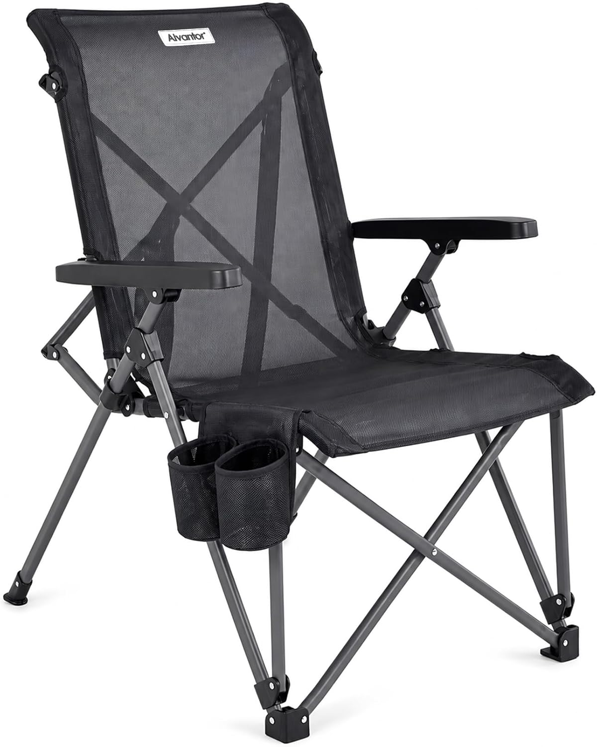 Alvantor® Camping Chair, Full Mesh Folding Beach Chair Breathable High Back Portable Lawn Chair for Outdoor, Armrest, Cup Holder, Easy Use Seat for Travel, Fishing, Pinic, Sports Event, 24"x31"x38"