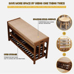 SACSTAR Shoe Rack and Storage Bench for Entryway, 2-Tier Upholstered Shoe Organizer with Cushion, 17.3" x 10.6" x 23.6" Compact Shoe Bench for Hallway, Living Room, Bedroom