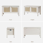 SICOTAS Rattan Shoe Rack Bench with Lift Top Storage: White Farmhouse Boho Shoe Cabinet Entryway Bench with Safety Hinges, Wooden Storage Chest for Bedroom, Entryway, Hallway, Living Room