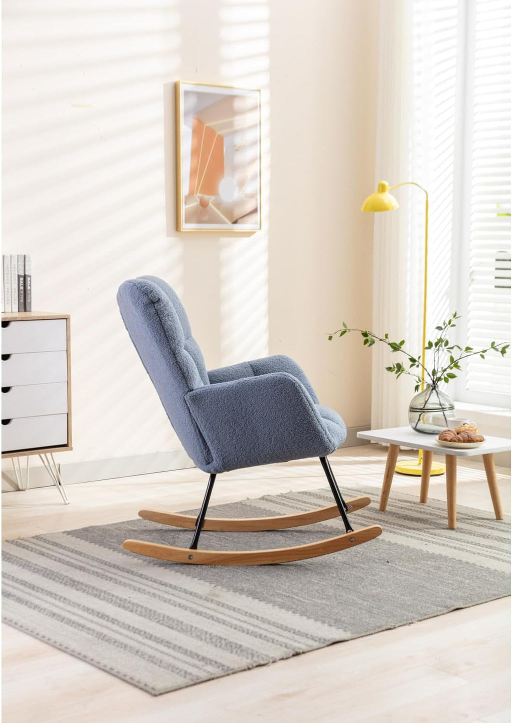 Light Blue Rocking Chair for Living Room Indoor