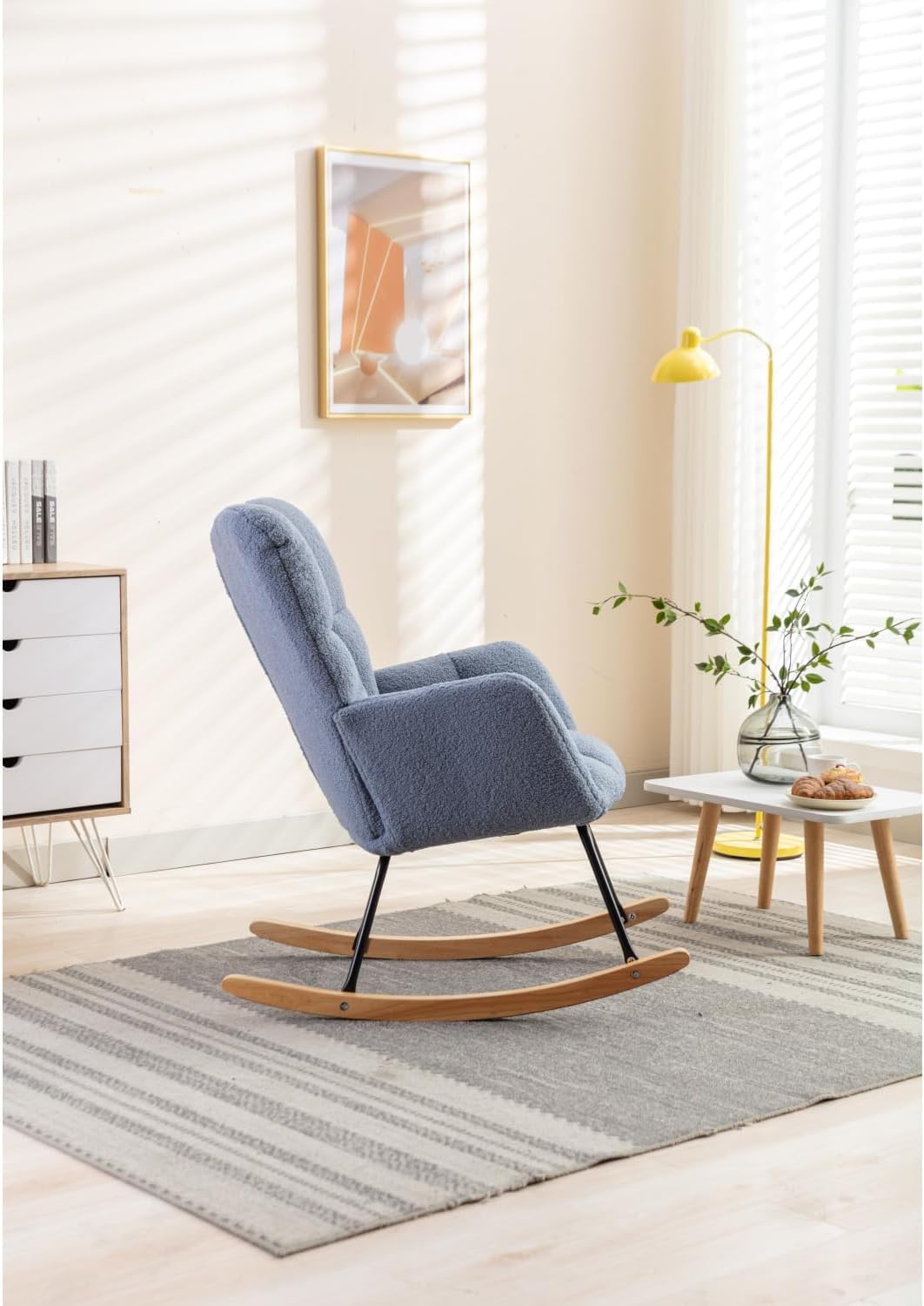 Light Blue Rocking Chair for Living Room Indoor