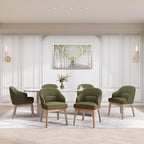 MALOL Dining Chairs Set of 6 with Lumbar Support,Fabric Upholstered Kitchen Chairs with Wooden Legs,Green
