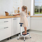Folding Step Stool, Step Stools with Handle for Elderly Adults | Easy Assmbly, Lightweight Metal Stepping Stool with Adjustable Handrail in Kitchen, Bathroom, Bedroom, 330 Lbs Capacity