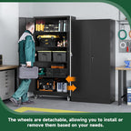 Letaya Metal Garage Storage Cabinets with Wheels,Steel Tool Cabinets Lock Door and Adjustable Shelves for Home,Office,Warehouse Organisieren (Black, 75" H)