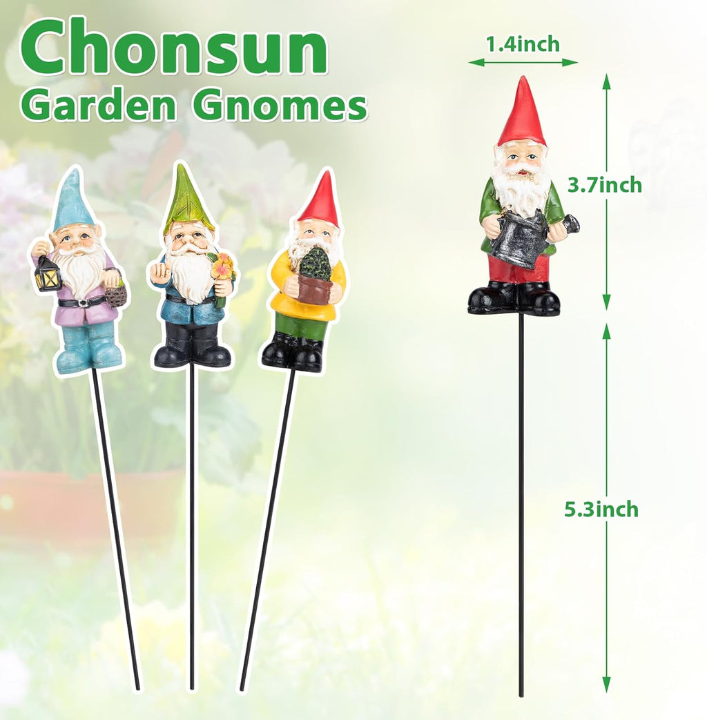 Gnomes Garden Stakes 1.4 Inch Plant Decorations for Pots Indoor Outdoor 4 Pack Miniature Gnomes Decorations for Yard Mini Gnome