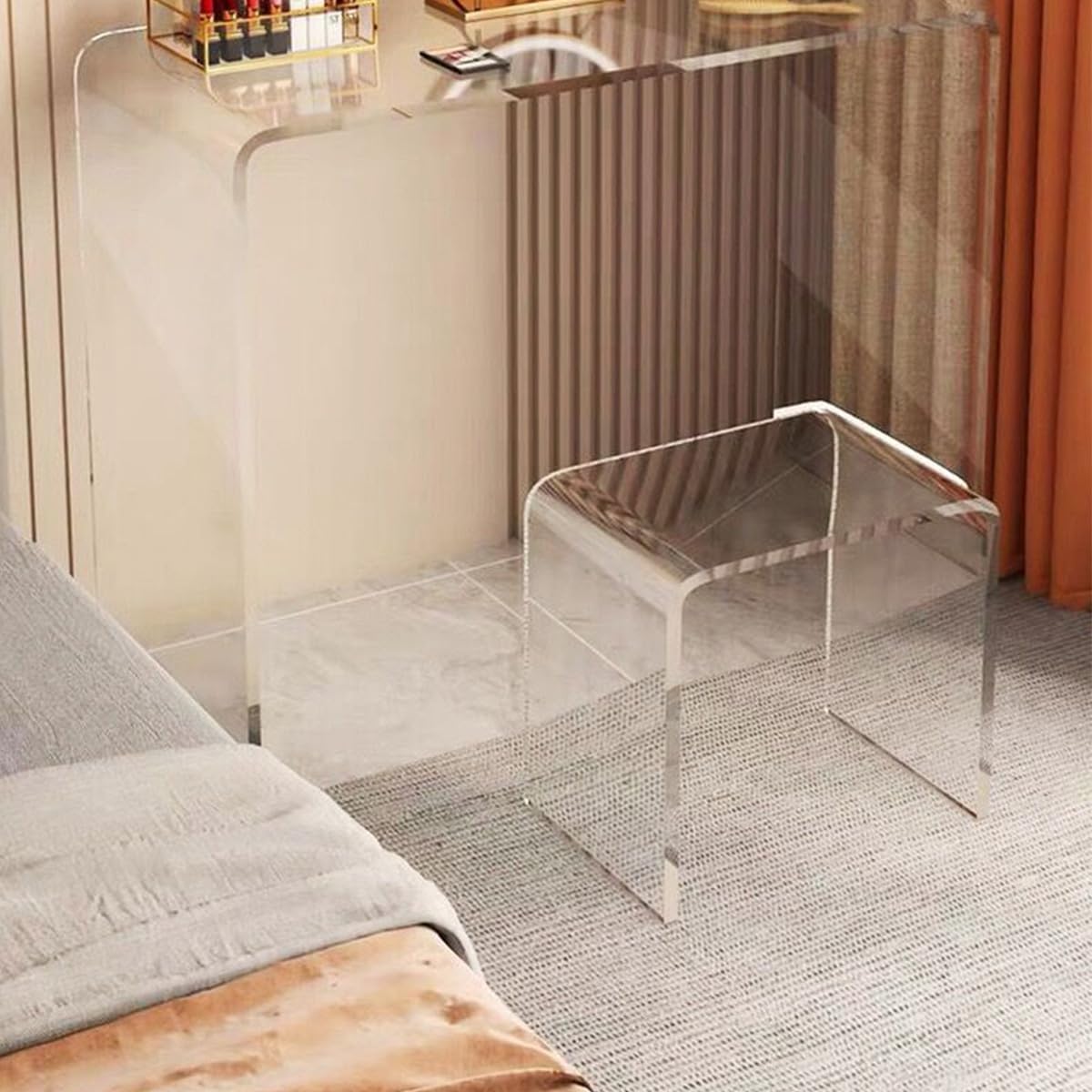 Acrylic 15 Inch Small Stool Set of 2,Multi-Use as Shower/Water-Resistant Stool,Clear Footstool for Bathroom, Seating and Placing Items (10.6" D x 15.7" W x 14.1" H（2PCS)
