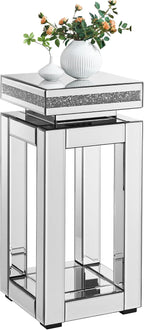 Mirrored End Table Modern 2 Layer 11.8inch Glass Sofa Side Table with Crystal Inlay Square Glass Top, for Living Room, Bedroom and Small Spaces, Silver (1, Square)