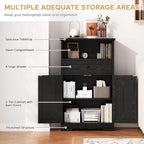 Floor Cabinet, Farmhouse Storage Cabinet with Barn Doors and Drawer, 11.81" D x 23.62" W x 39.37" H Black Freestanding Adjustable Shelf Organizer for Bathroom, Kitchen, Living Room