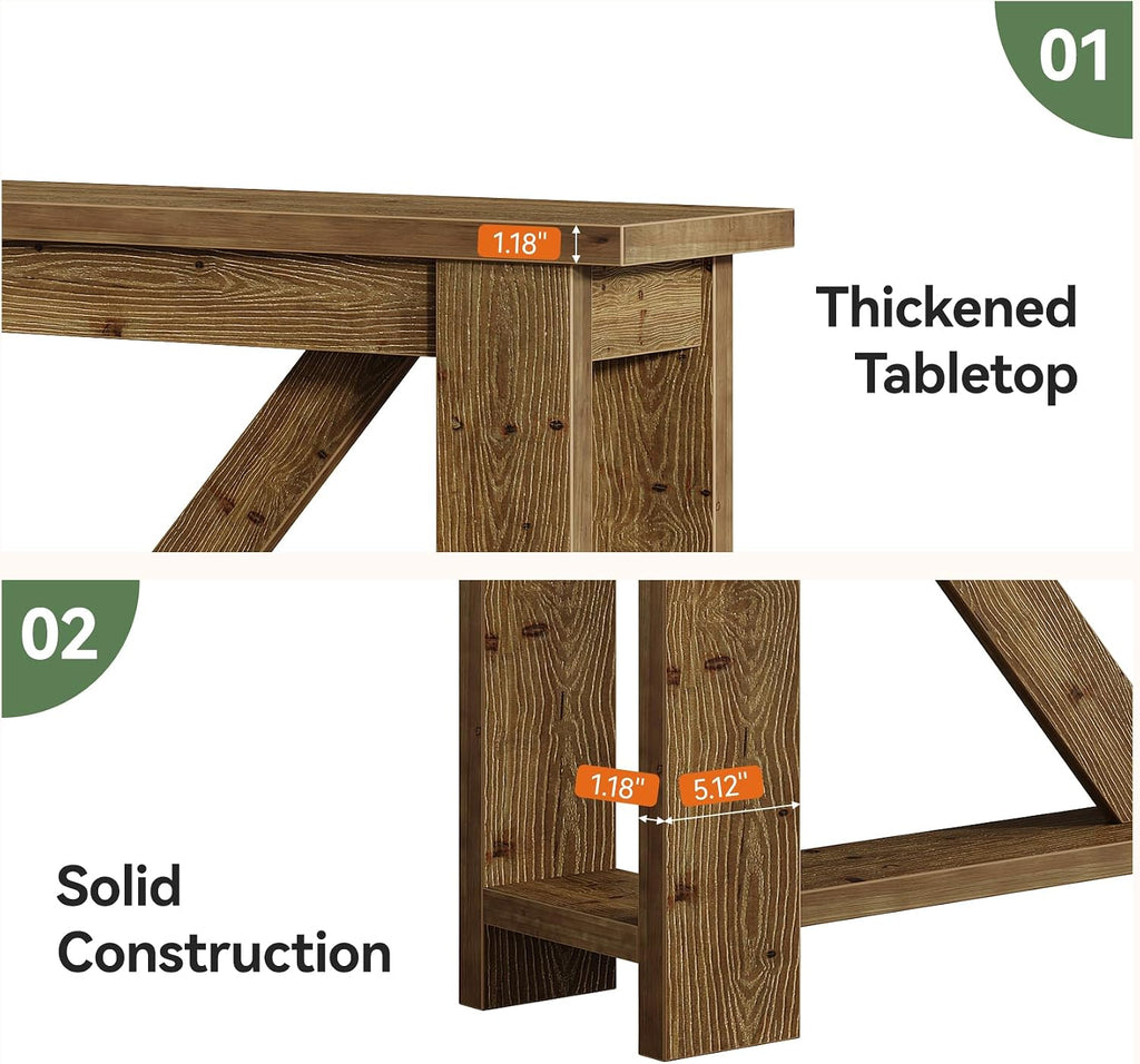 Solid Wood Sofa Table, 70.9 Inches Extra Long Console Table with 2 Tiers Storage Shelves, Rustic Entryway Table Behind Couch Table for Living Room, Hallway, Foyer, Brown