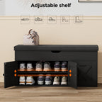 Homleke Shoe Storage Bench with Lift Top & 3 Barn Doors, Entryway Bench with Removable Cushion, Adjustable Shelf, Hidden Storage Cabinet for Hallway, Living Room, Bedroom - Black