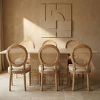 Vintage French Country Dining Chairs Set of 6, Rattan Dinning Chair with a Round Back, Beige Cane Dining Chair, Kitchen and Dining Room Chairs, Sillas para Comedor