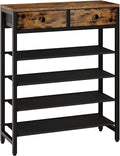 IBUYKE 5 Tier Shoe Rack, Metal Shoe Storage Organizer with 2 Drawers, Shoe Storage Rack for 12-16 Pairs of Shoes, Modern Shoe Stand with Fabric Shelf for Entryway Closet Bedroom, Rustic Brown TXJ040H