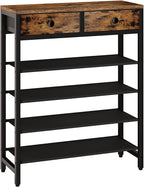 IBUYKE 5 Tier Shoe Rack, Metal Shoe Storage Organizer with 2 Drawers, Shoe Storage Rack for 12-16 Pairs of Shoes, Modern Shoe Stand with Fabric Shelf for Entryway Closet Bedroom, Rustic Brown TXJ040H