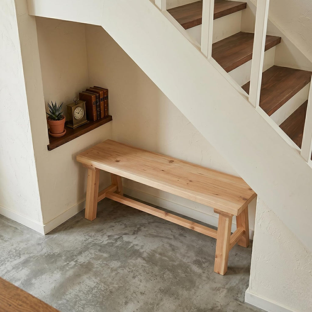 43" Farmhouse Solid Wood Bench Narrow Dining Bench Heavy Duty Entryway Bench Seat for Living Room, Bedroom & Mudroom Natural Wood Grain Finish