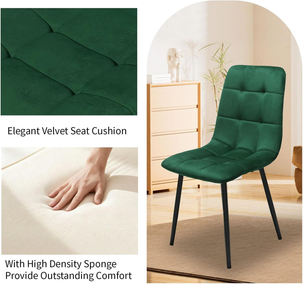 Velvet Dining Chairs Set of 4, Mid Century Upholstered Green Dining Room Chairs Tufted Upholstered Kitchen Chairs Set of 4 for Dining Room, Bedroom, Living Room