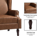 PU Leather High Back Accent Chair, Upholstered Armchair with Solid Wood Legs, Comfy Wingback Reading Single Sofa Chair for Small Spaces, Living Room, Bedroom(Leather Brown, Set of 2)