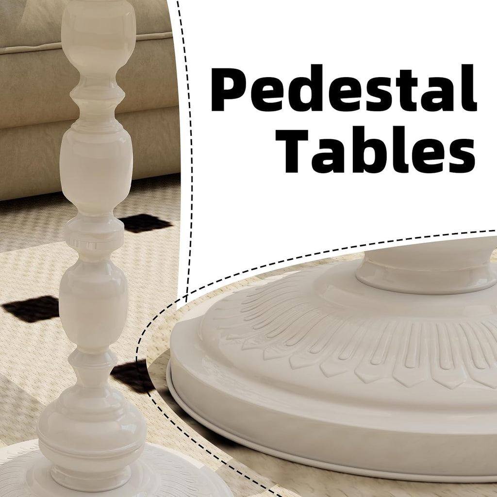 White Side Tables Set of 2 with Metal Pedestal Round End Tables for Small Spaces Living Room Bedroom or Patio Outdoor