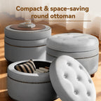 24'' Dual-Surface Lid Round Ottoman – Accent Ottoman with Storage Comfortable Padding,Space-Saving Coffee Table for Living Room & Bedroom-Gray