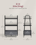 VASAGLE LILEA Collection - Storage Cart with Fabric Basket, 3-Tier Rolling Utility Cart with Wheels and Shelves, for Living Room Bedroom Kitchen, Ebony Black and Slate Gray ULRC001BE02