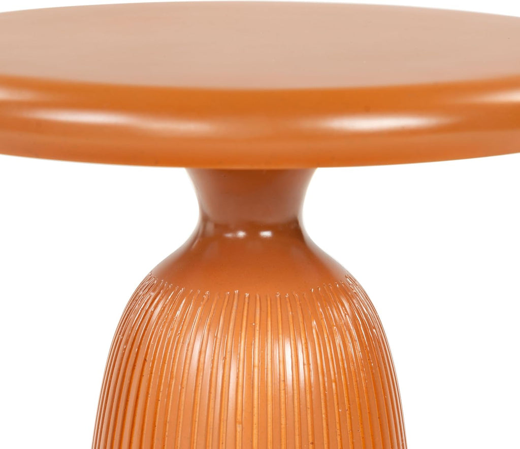 SAFAVIEH Couture Collection - Oskar Brown Concrete Accent Table, Round Modern Side Table, Sculptural Ribbed Design (SFV2604A)
