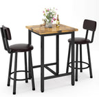 Recaceik 3 Piece Pub Dining Set, Modern bar Table and Stools for 2 Kitchen Counter Height Wood Top Bistro Easy Assemble for Breakfast Nook Living Room Small Space Restaurant, Rustic Brown 24”