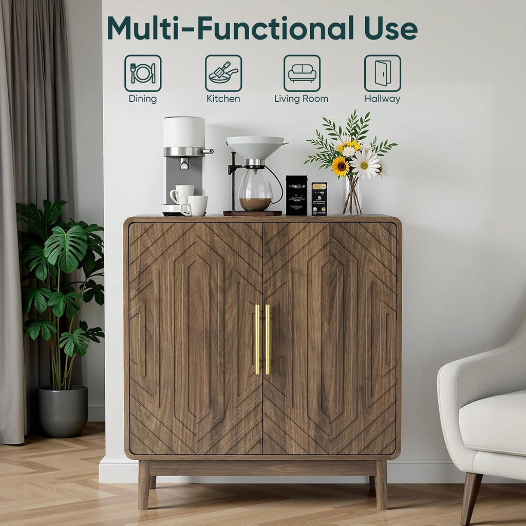 Kiasthome Walnut 2-Door Sideboard Buffet Cabinet with Storage | Adjustable Shelves Buffet Cabinet | Versatile for Entryway, Living Room