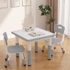 IDEALHOUSE Height Adjustable Kids Table and 2 Chairs Set,Dark Grey | 23.6 Inch Square Tabletop, Non-Slip Leg Pads, Wood Grain Composite Surface, Multi-Activity Use