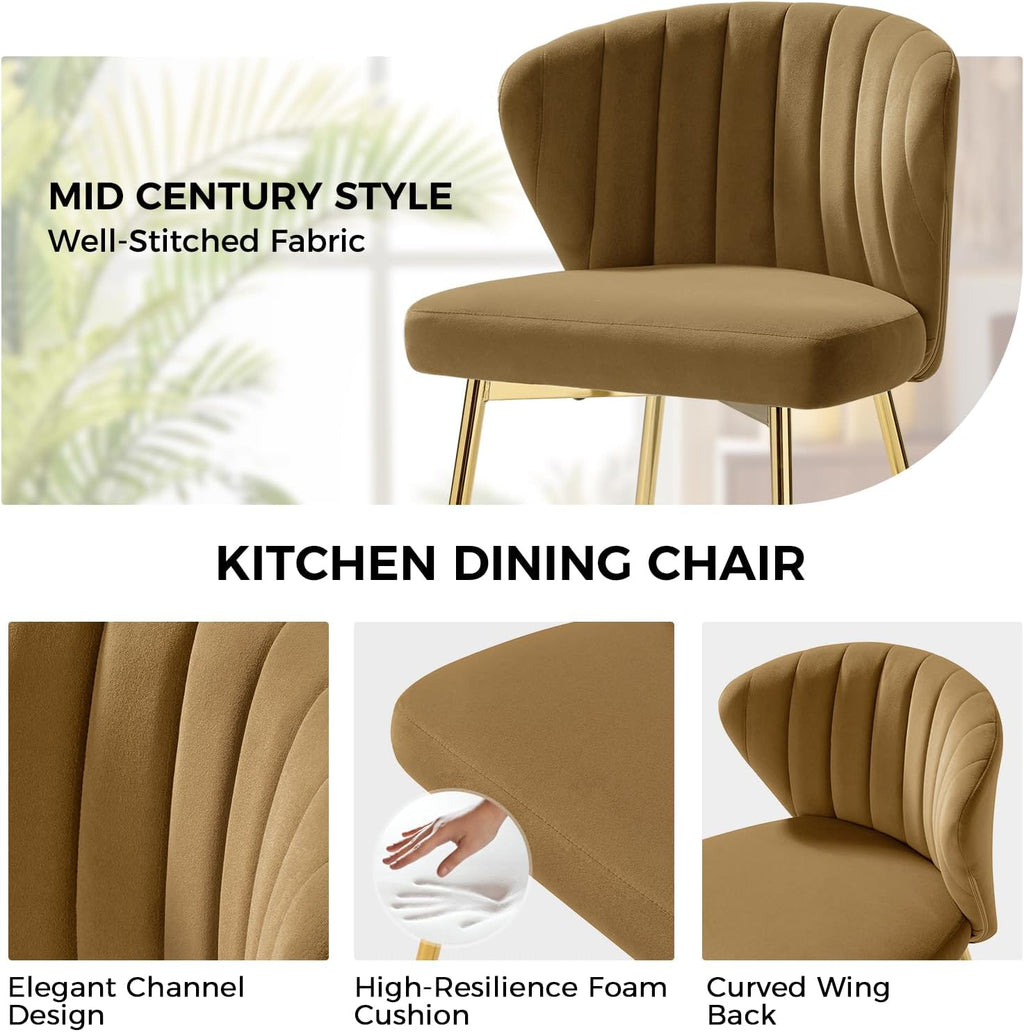 TINA'S HOME Velvet Dining Chairs Set of 2, Modern Upholstered Side Chair with Golden Legs, Small Cute Armless Accent Chair for Living Room, Kitchen, Bedroom, Beauty Room, Golden