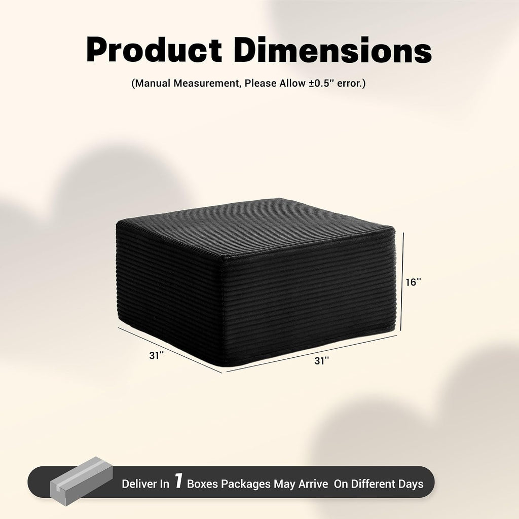 Afuson Cozy Square Ottoman, Comfortable Seating, No Assembly Required, Black