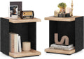 Giantex Modern End Table Set of 2, 2-Tier Sofa Side Table with Open Storage Shelf, Wooden Bedside Table, Rustic C Shaped Nightstand for Living Room, Bedroom, Small Spaces, Oak & Black