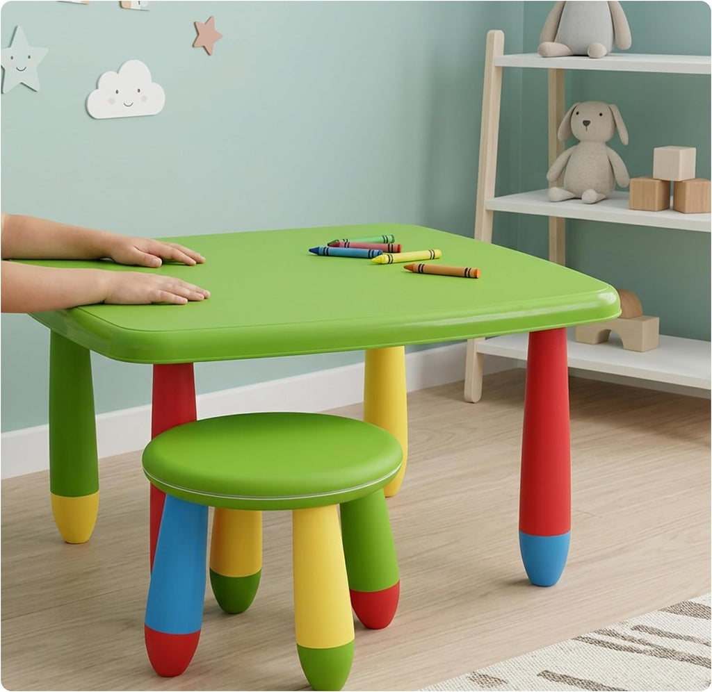 Relaxdays Children's Furniture Set, 1 Children's Table, 2 Stools, Wipe-Clean, Lightweight Plastic, Seating Corner for Children's Room, Colourful