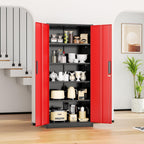 INTERGRAET Metal Storage Cabinet with Adjustable Shelves, Garage Storage Cabinets with Doors and Shelves, File Cabinets for Home Office, Kitchen Pantry Cabinet, 72''H, Black Red
