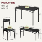 Dining Table Set for 4, Small Dining Table Set with Upholstered Bench and 2 Chairs, Kitchen Table and Chairs for 4, for Small Space, Apartment, Dinner, Rustic Black