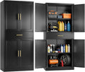 Metal Cabinet, 71” Garage Storage Cabinet with Doors and Adjustable Shelves (Black, 1 Drawer)