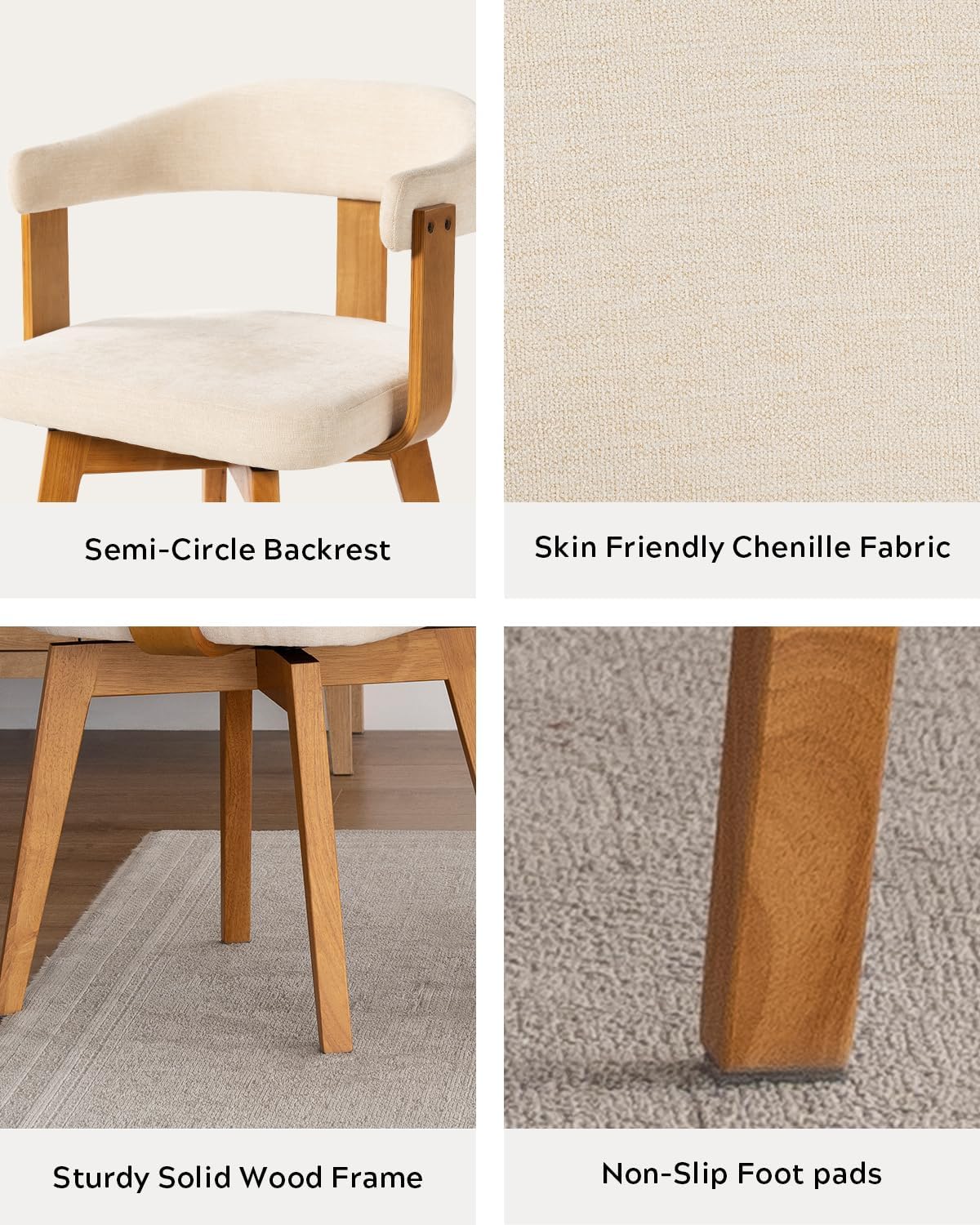 EYYTHUNG Swivel Dining Chairs Set of 2, Mid Century Modern Chenille Dining Chairs with Arms and Wood Legs,Upholstered Kitchen Chairs for Kitchen, Dining Room, Living Room, Beige and Dark Oak