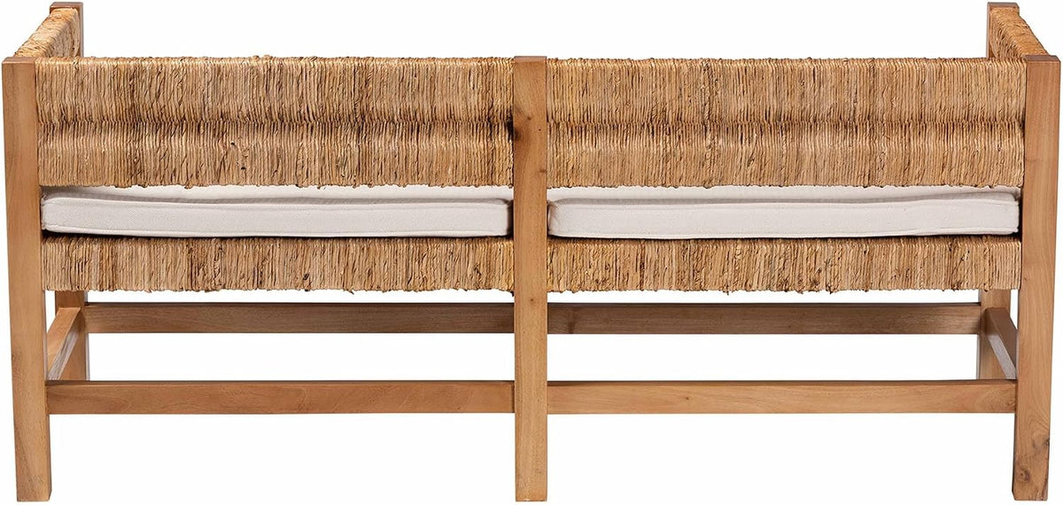 Bali & pari Ismael Accent Bench - Handwoven Seagrass Accent Seating with Mahogany Wood Frame, Raised Back Bench for Entryway or Living Room