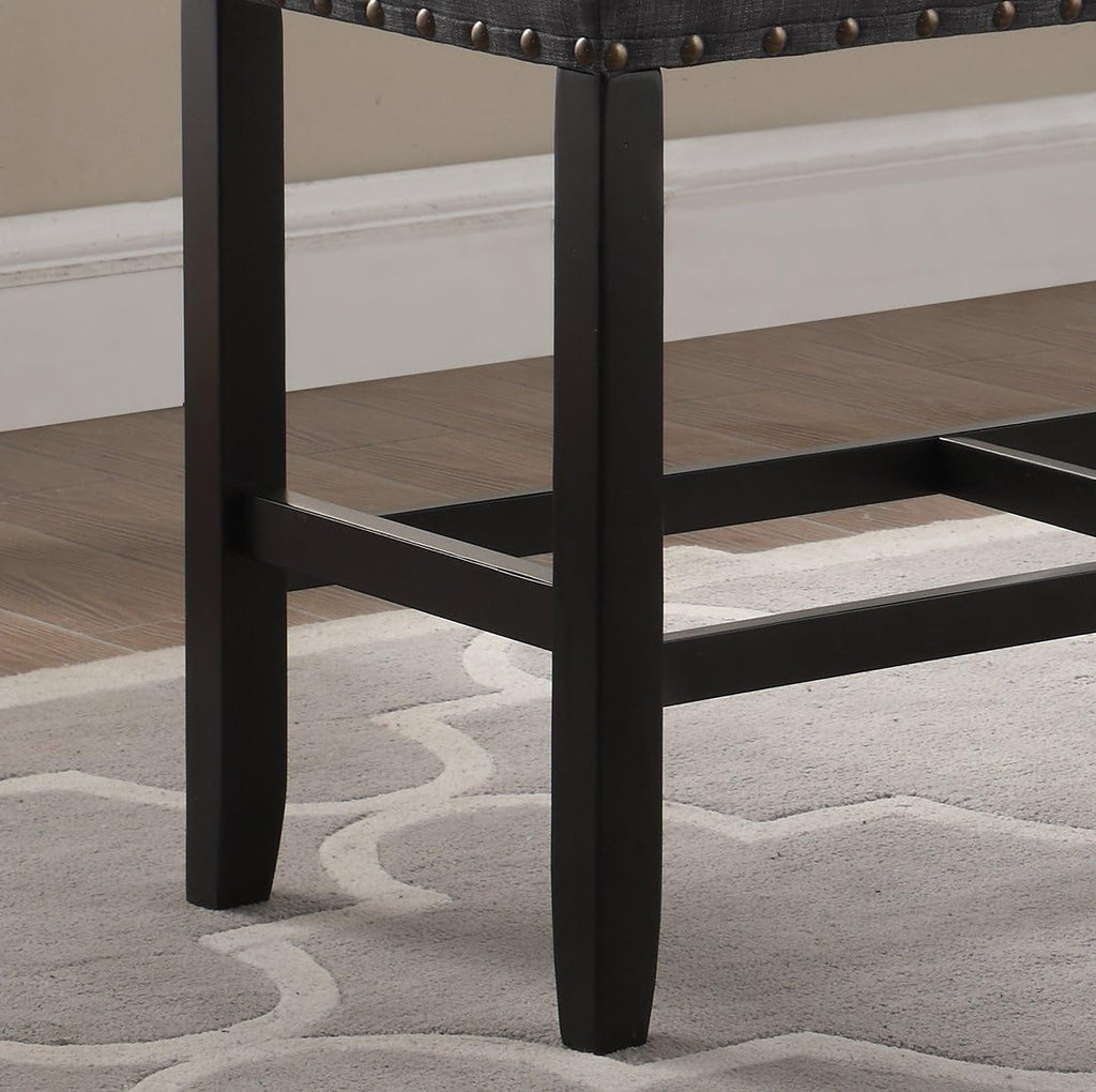 Fabric Counter Height Dining Bench with Nailhead Trim in Grey, Modern Kitchen Bar Stool for Small Spaces, Comfortable Seating with Durable Upholstery