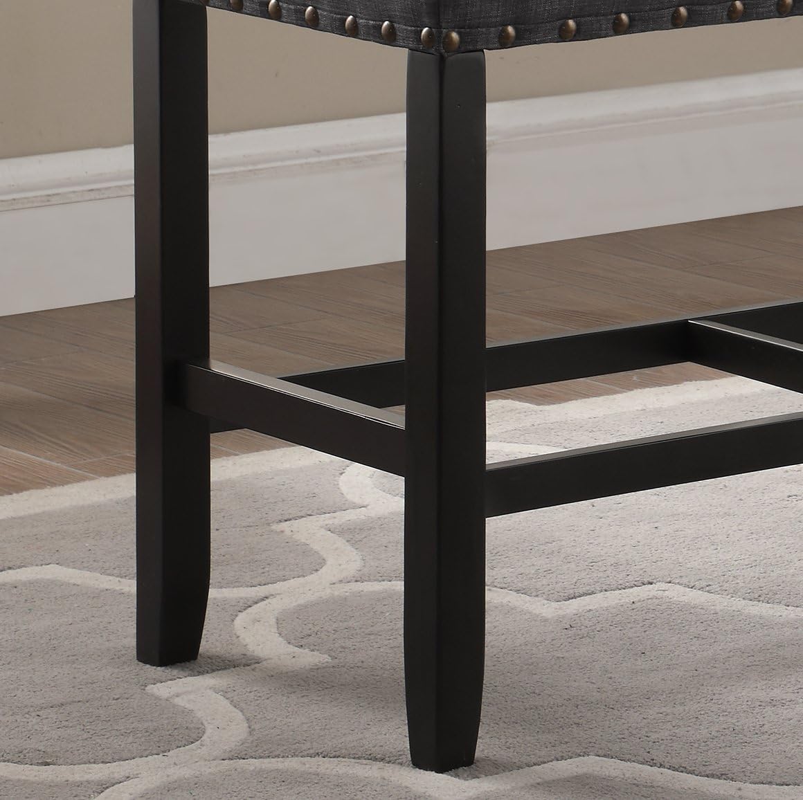 Fabric Counter Height Dining Bench with Nailhead Trim in Grey, Modern Kitchen Bar Stool for Small Spaces, Comfortable Seating with Durable Upholstery